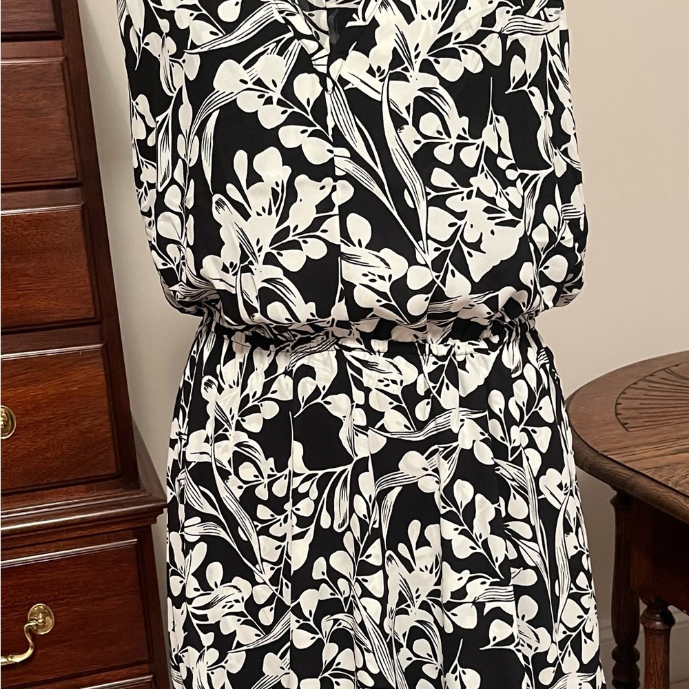 White House Black Market Black and White Botanical Dress